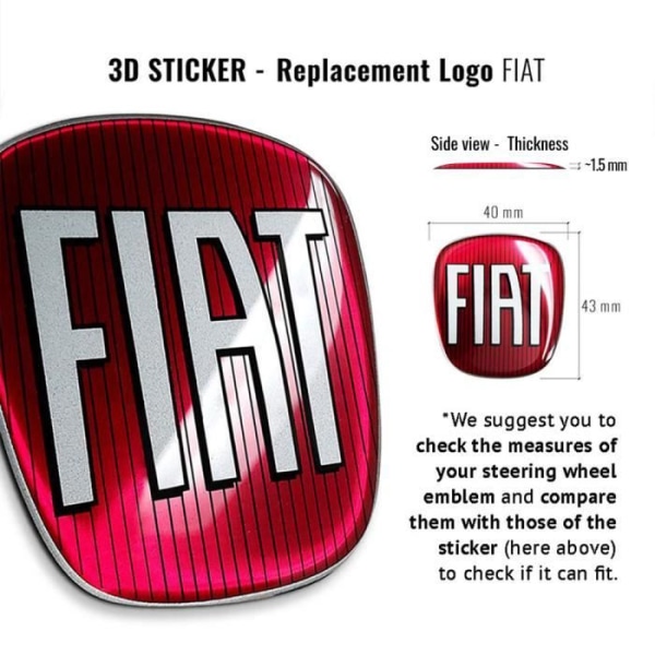 3D Sticker - Fiat - Erstatningslogo - Sort - 40x43 mm - Bil