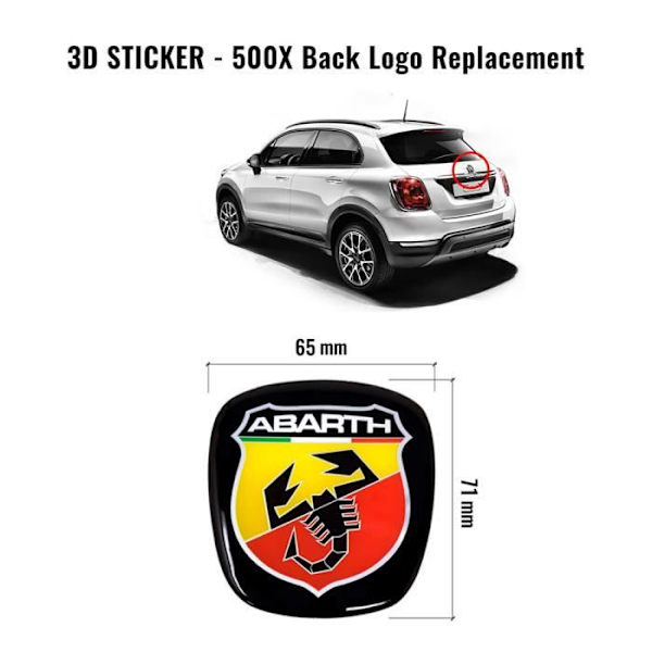 3D Abarth officielt erstatningslogo-mærkat til Fiat 500X, bag