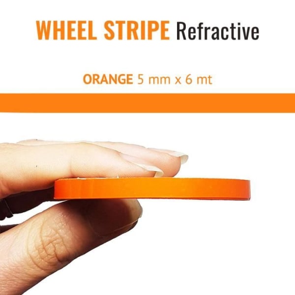 Wheel Stripes Reflekterande självhäftande remsor för motorcykelfälgar, orange, 5 mm x 6 mt