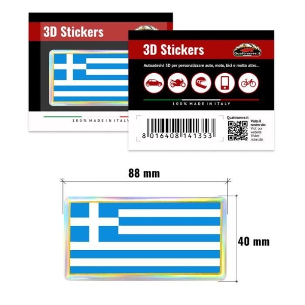 Klistermärke 3D Klistermärke Greklands flagga, 88 x 40 mm