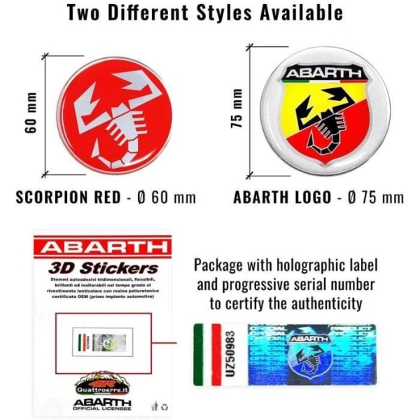 3D-klistermärken för Fiat 500 Abarth-säten, Scorpion Red, Diameter 60 mm, 2 stycken