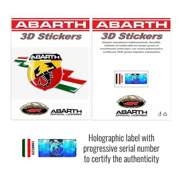 3D-klistermærke - Abarth - Lynmærke - 50 mm - Fleksibel - UV-resistent