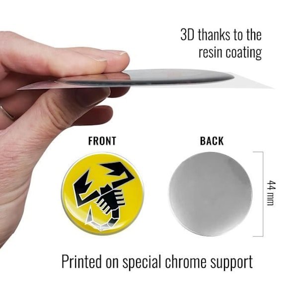 3D-mærkat - Abarth - Skorpion - Gul - Diameter 44 mm - Officiel