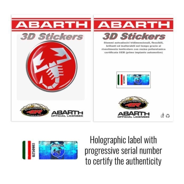 Abarth Official Scorpion 3D Sticker, Rød, Diameter 60 mm