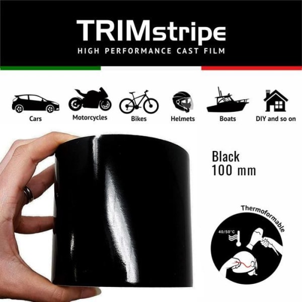 Trim Stripes självhäftande remsor för bilar, svart, 10 cm x 10 mt