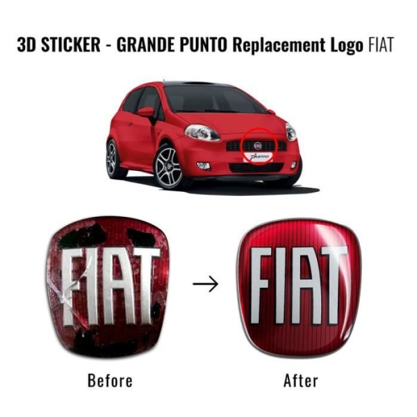 Fiat 3D Replacement Logo Sticker för Grande Punto, fram