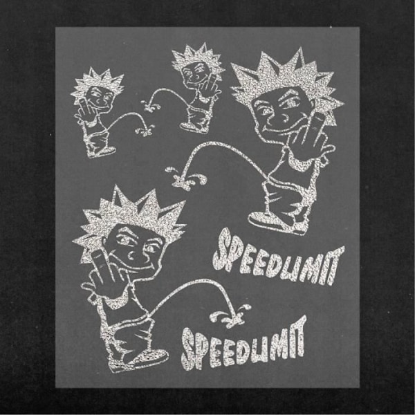 Speedlimit forskåret selvklæbende klistermærke, sølv, 13,5 x 16 cm Silver