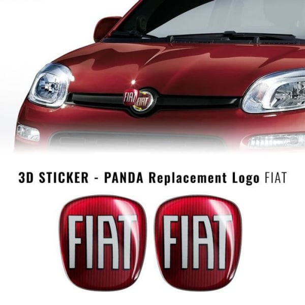 3D-klistermærke - Fiat - Panda - Rød - 2 stykker - 71 x 65 mm