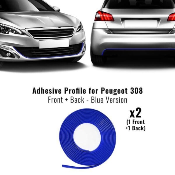 Självhäftande profil fram och bak för Peugeot 308 bil, blå