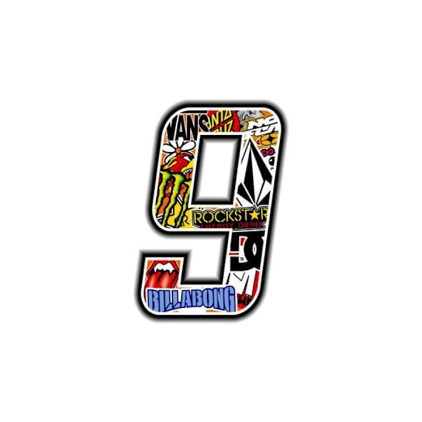 Sticker Number 9 Adhesive Number för motorcykel, Sticker Bomb, 10 x 7,5 cm