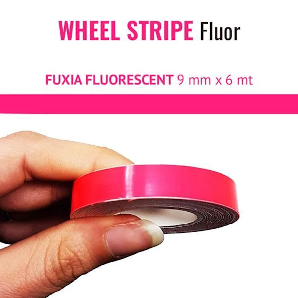 Klebebånd til Motorcykelhjul - Fuchsia Fluo - 9 mm x 6 mt - Holdbare - Slidstærke - Sporty Udseende