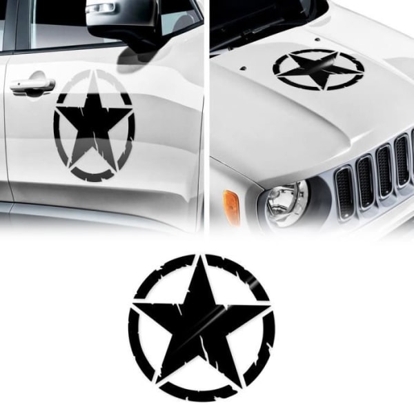 Army Star Stickers för Jeep Renegade huva och ytterdörr, glanssvart, diam. 33 cm, 2 st