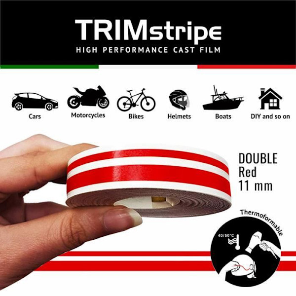Självhäftande remsor - Trimband - Röd - 11 mm x 10 mt - Termoformbar - Väderbeständig