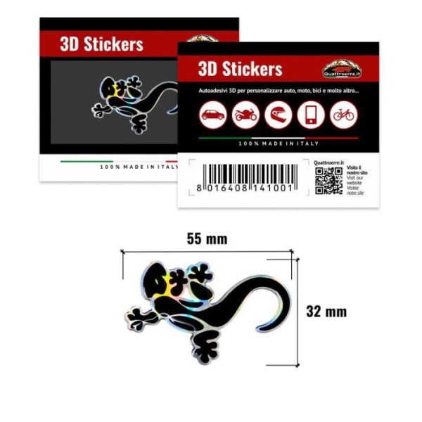 3D Black Gecko Sticker, 55 x 32 mm