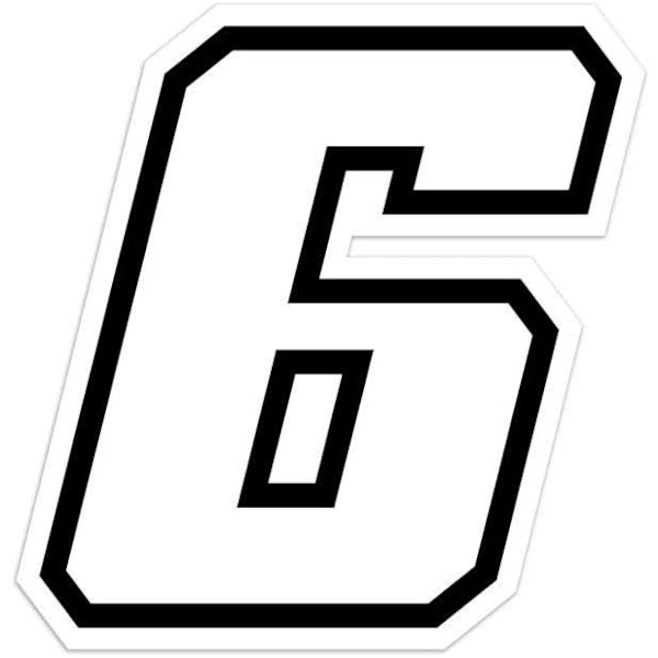 Autocollant - GP - Nummer 6 - Hvid - Højde 10 cm - Klæbehærdet