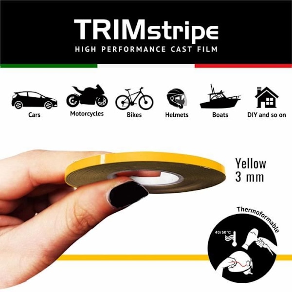 Självhäftande remsor - Trimband - Gul - 3 mm x 10 mt - Termoformbar - Väderbeständig