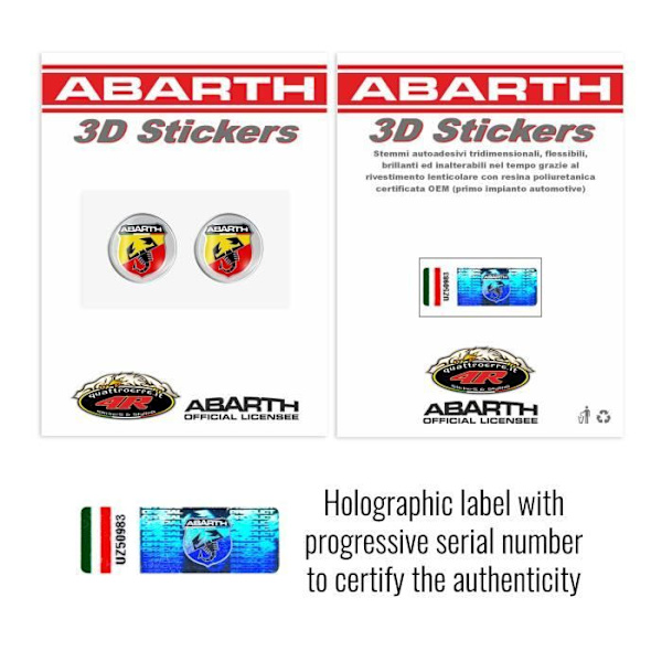 3D Abarth Official Badge Sticker, Diameter 21 mm, 2 stk