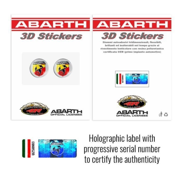 3D Abarth Official Badge Sticker, Diameter 21 mm, 2 Styck