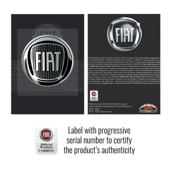 3D-dekal - Fiat - Svart logotyp - Diameter 75 mm - Flexibel - Officiell