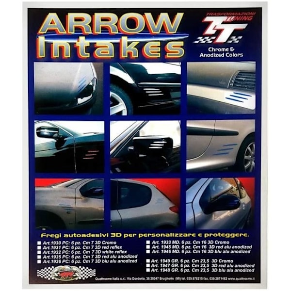 3D Arrow Intakes Car Stickers, Krom, 23,5 cm, 6 stk