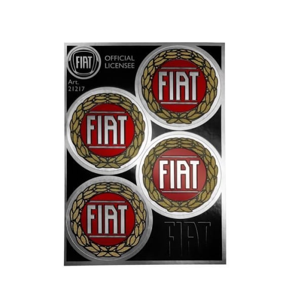 Officiella Fiat-klistermärken, 4 gamla röda logotyper, diameter 48 mm
