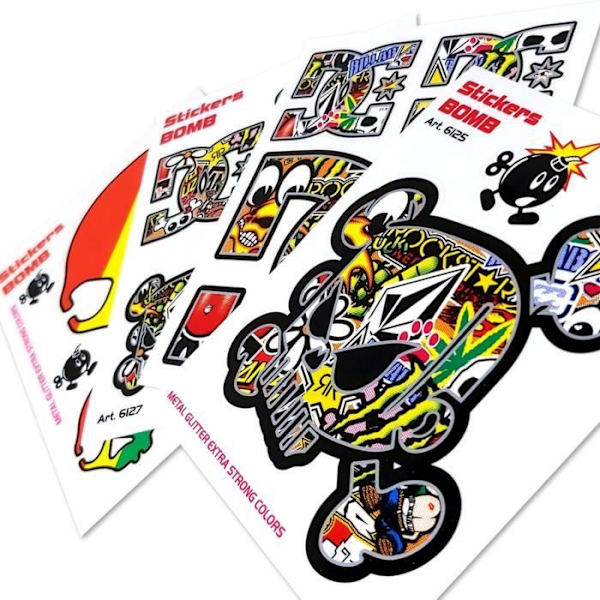 Autocollant - Sticker Bomb - 10 x 12 cm - Svart - Anpassning - Hög kvalitet