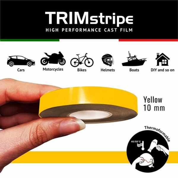 Tejpbands - Trim Stripes - Gul - 10 mm x 10 mt - Termoformbar - Väderbeständig