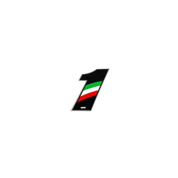 Klistermärke nummer 1 nummer självhäftande motorcykel, svart Italien flagga, 27 x 37 mm