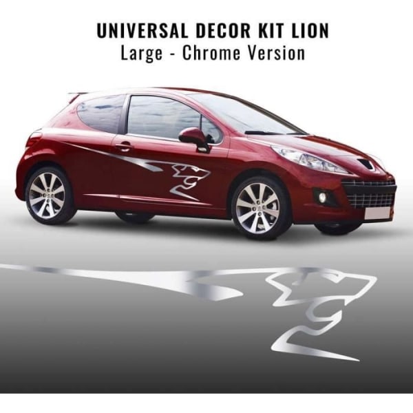 Självhäftande dekorationssats för Peugeot 207 Lion Car Sidor, 220 cm, krom