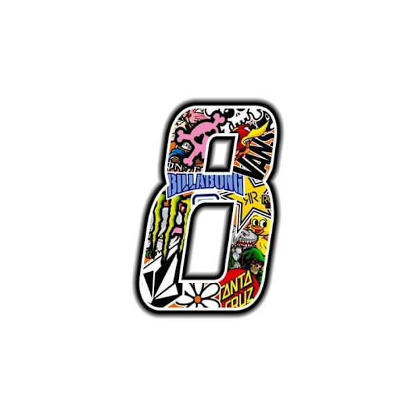 Sticker Number 8 Adhesive Number för motorcykel, Sticker Bomb, 10 x 7,5 cm