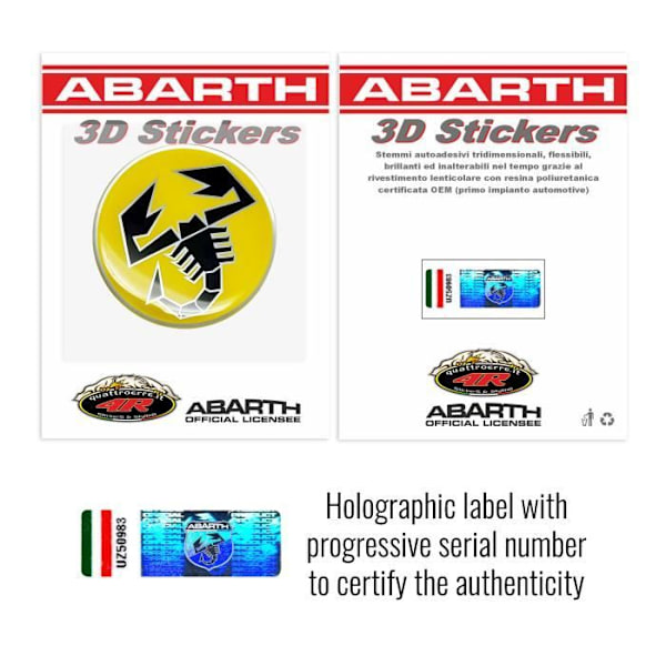 3D-mærkat - Abarth - Skorpion - Gul - Diameter 44 mm - Officiel