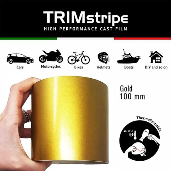 Klebande - Trim Stripes - Guld - 10 cm x 10 mt - Termoformbar - Vinyl CAST