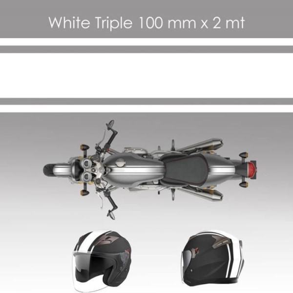 Racing självhäftande tejp för motorcyklar, trippel, vit, 100 mm x 2 mt