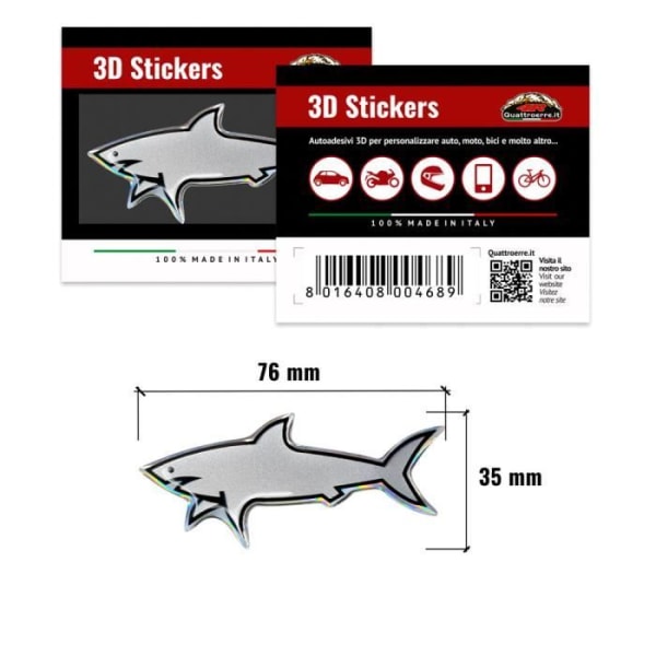 3D Shark Sticker, 76 x 35 mm