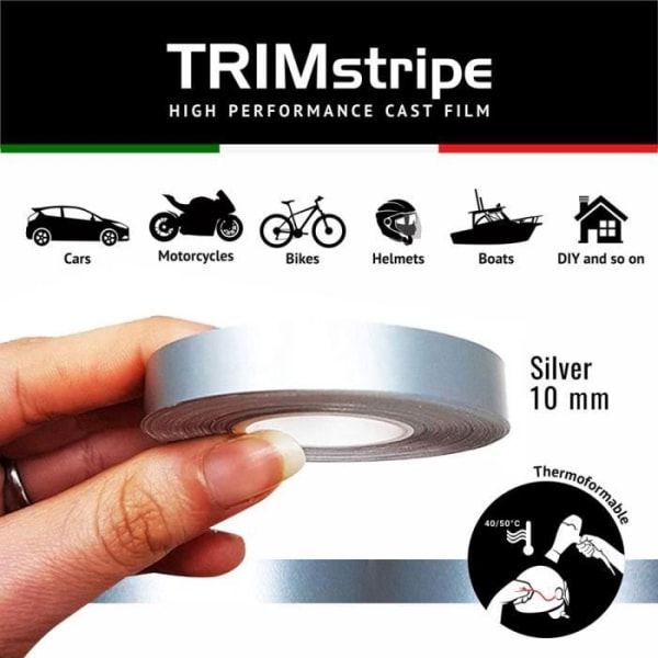Trim Stripes självhäftande remsor för bilar, silver, 10 mm x 10 mt