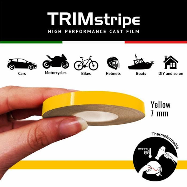 Klæbestrimler - Trimstriber - Gul - 7 mm x 10 mt - Termoformbar - Vejrbestandig