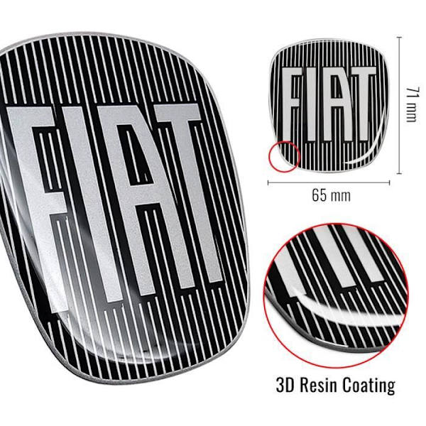 Fiat 3D Sticker Erstatning Sort Panda-logo, for og bag