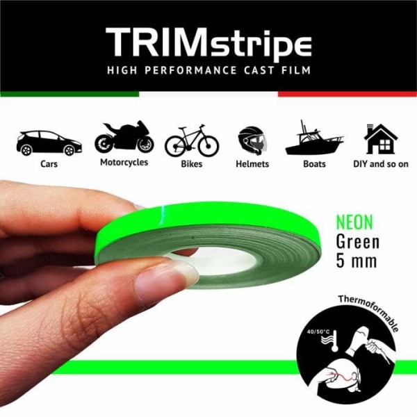 Självhäftande remsor - Trimband - Neongrön - 5 mm x 10 mt - Termoformbar - Väderbeständig Flashig grön