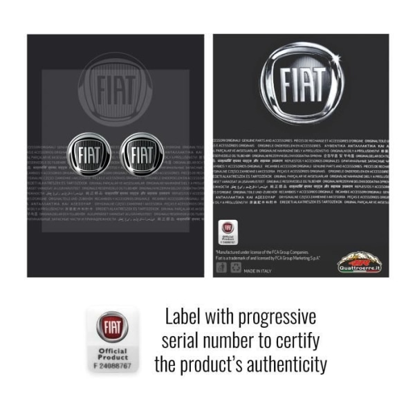 3D Fiat Official Logo Sticker Svart, Diameter 12 mm, 2 stycken