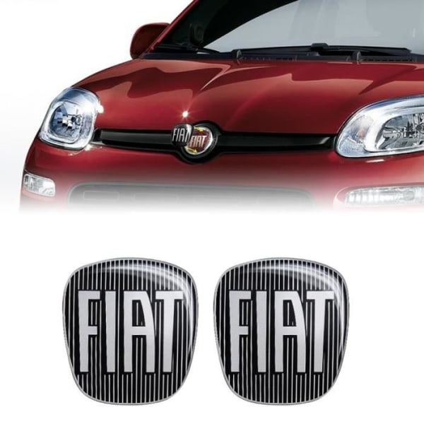 Fiat 3D Sticker Replacement Black Panda Logotyp, fram och bak