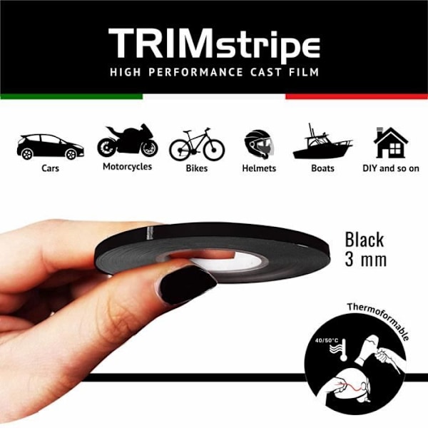 Tape - Trim Stripes - Sort - 3 mm x 10 mt - Termoformbar - Vejrbestandig
