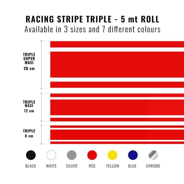 Stripes Triple selvklæbende strips til bil, krom, 8 cm x 5 mt Krom