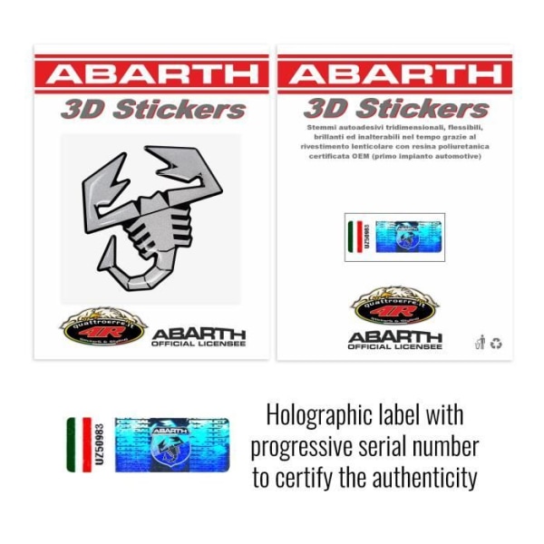 3D Abarth Scorpion Satin Silver Sticker, 65 mm