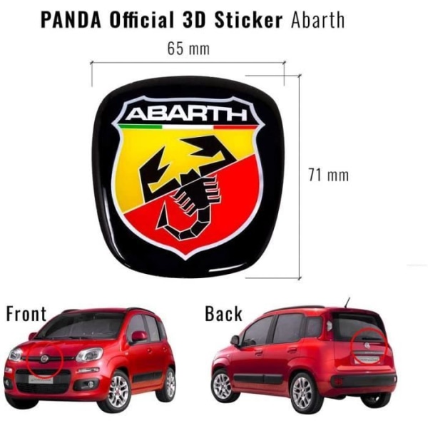 3D-dekal - Abarth - Fiat Panda-logotyp - Röd - 71x65 mm - Flexibel och hållbar