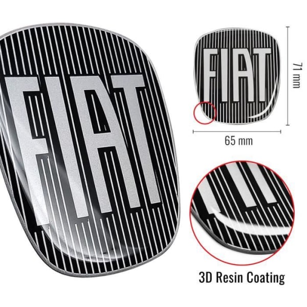 Fiat 3D Replacement Black Logo Sticker för 500L, fram och bak