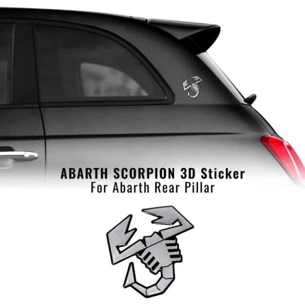 3D Scorpion-dekal för Fiat 500 Abarth sidopelare, satängsilver