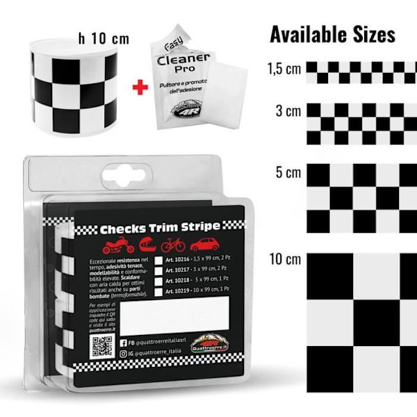Fästerande Tejp med Rutor - Checks - 10 cm x 99 cm - För Motorcykel - Väderbeständiga - 1 Styck