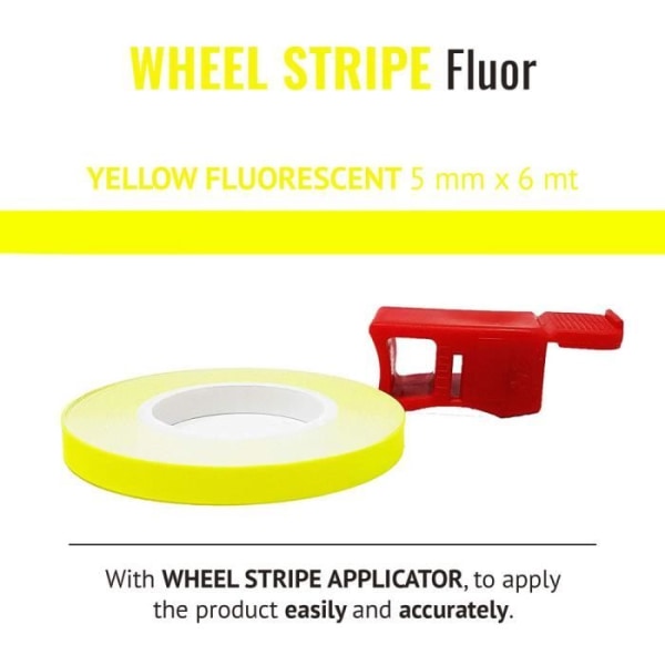 Fluorescerande självhäftande remsor - Ej specificerat - Motorcykelfälgar - Fluorescerande gul - 5 mm x 6 mt - Applikator ingår