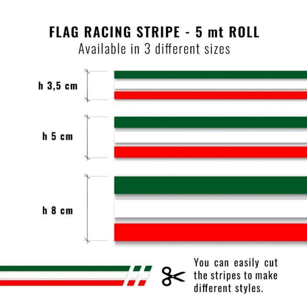 Stripes Car Stickers, Italiens flag, 80 mm x 5 m