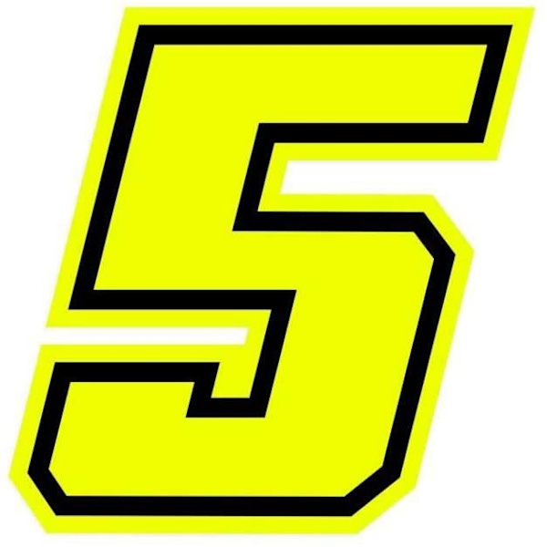 Klistermærke - Nummer 5 - Moto GP - Fluorescerende Gul - Højde 10 cm - Modstandsdygtig klæbemiddel